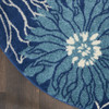 8' Blue and Ivory Round Floral Dhurrie Area Rug