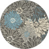 8' Blue and Gray Round Floral Power Loom Area Rug