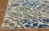 8' Ivory Blue and Green Round Floral Stain Resistant Area Rug