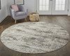 8' Ivory and Brown Round Abstract Area Rug