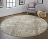 8' Tan Ivory & Brown Round Abstract Area Rug