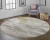 8' Ivory Tan and Brown Round Abstract Area Rug