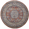 8' Red Orange and Ivory Round Floral Stain Resistant Area Rug