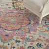 8' Pink and Ivory Round Southwestern Dhurrie Area Rug