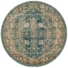 8' Round Sand and Blue Distressed Indoor Area Rug