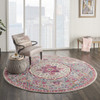 8' Pink and Gray Round Power Loom Area Rug