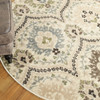 8' Round Ivory Gray and Olive Round Floral Stain Resistant Area Rug