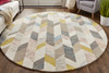 8' Ivory Taupe and Blue Round Wool Geometric Tufted Handmade Area Rug