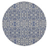 9' Blue Ivory and Black Round Floral Distressed Stain Resistant Area Rug
