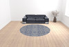 9' Blue Ivory and Black Round Floral Distressed Stain Resistant Area Rug