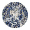 9' Blue Ivory and Gray Round Floral Distressed Stain Resistant Area Rug