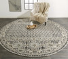 9' Ivory Taupe and Gray Round Abstract Stain Resistant Area Rug