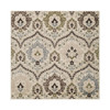 5' Square Ivory Gray and Olive Square Floral Stain Resistant Area Rug