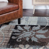 5' Square Beige and Gray Square Floral Power Loom Distressed Stain Resistant Area Rug