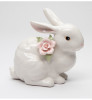 Sitting Rabbit with Pink Rose Porcelain Sculpture