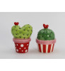 Valentine's Cactus In Red Pot Porcelain Salt and Pepper Shakers, Set of 4