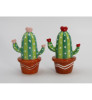 Valentine's Cactus In Orange Pot Porcelain Salt and Pepper Shakers, Set of 4