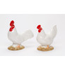 White Rooster Birds Porcelain Salt and Pepper Shakers, Set of 4