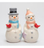 Snowman Couple with Cardinal Birds Porcelain Salt and Pepper Shakers, Set of 4