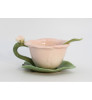 Porcelain Pink Hibiscus Cups and Saucers with Spoons, Set of 6