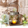 Rustic Square Lantern with Glass Cylinder