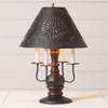 Cedar Creek Wood Table Lamp in Rustic Black with Smokey Black Metal Shade