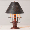 Cedar Creek Wood Table Lamp in Rustic Red with Smokey Black Metal Shade