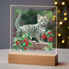 7.25" Kitten & Holly Berries Acrylic LED Lighted Night Light