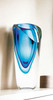 8" Clear and Blue Crystal Table Vase