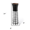 24" Black and White Modern Grid Ceramic Vase