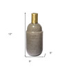 12" Cream Brown and Gold Glass Vase