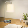 20" Nickel Metal Round USB Table Lamp with White Empire Shade