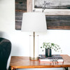 23" Clear Metal Cylinder USB Table Lamp with White Empire Shade