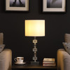 20" Silver Bedside Table Lamp with White Drum Shade