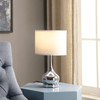 19" Silver Bedside Table Lamp with White Drum Shade
