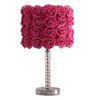 18" Silver Bedside Led Table Lamp with Red Flowers Drum Shade