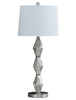 30" Brushed Silver Geo Glass Table Lamp with White Shade