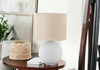 16" Cream Ceramic Round Table Lamp with Cream Drum Shade