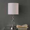 22" Nickel Bedside Table Lamp with Off White Drum Shade