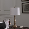 28" Rustic Taupe Cream Candlestick Table Lamp with White Shade