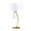 29" Gold Metal Two Light Arched Table Lamp with White Drum Shade