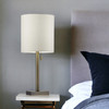 22" Antiqued Brass Metal Cylinder Table Lamp with Off White Drum Shade