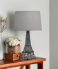25" Black Acrylic Paris Desk Table Lamp with Gray Drum Shade