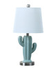 22" Pale Blue Green Ceramic Cactus Table Lamp with White Shade