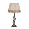 23" Antiqued Brass Metal Novelty Bedside Lamp with Brown and White Empire Shade