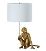 26" Antiqued Gold Sitting Monkey Table Lamp with White