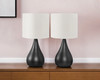 Set of Two 18" Black Metal Round Table Lamps with Ivory Drum Shade
