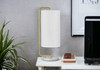 20" Gold and White Marble Round Arched Table Lamp with Ivory Drum Shade