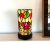 14" Red Green and Black Floral Stained Glass Accent Lamp