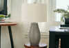 24" Gray Round Table Lamp with Ivory Drum Shade
